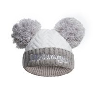 H682-G: Grey Chevron Hat w/Emb & Pom Poms (0-12 Months)